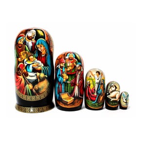 Vintage Traditional Russian Hand painted Matrioshka Handmade in Ukraine Nesting Doll Nativity Scene Great Souvenir by Ukrainian Artist #90