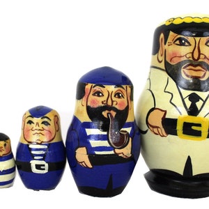 Vintage Matrioshka Unique Russian Hand Painted by Russian Artist Nesting Doll Russian Navy Crew Traditional Russian Souvenir, Made of wood