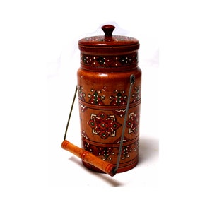 Vintage Ukrainian Handmade Hardwood Decorative Canister Can With Hand Painted Traditional Ukrainian Design Great Kitchen Decoration #106