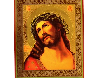 Vintage Russian Jesus in Crown of Thorns Icon – Sofrino Monastery, Color Foil #7