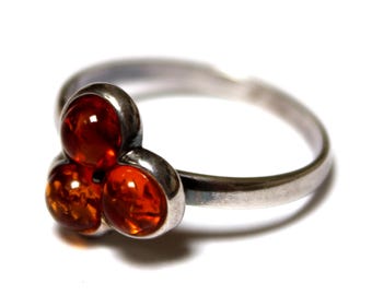 Vintage Baltic Cognac Amber Ring: Handmade 925 Sterling Silver