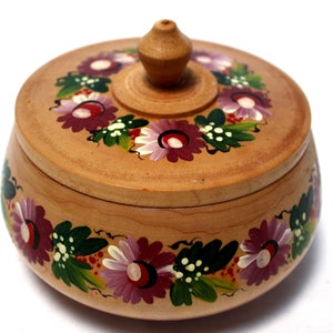 Vintage Ukrainian Hardwood Handmade Hand Painted Unique Box With Lid Created in 1980s Ukrainian Artist Beautiful Hardwood Texture Floral #98