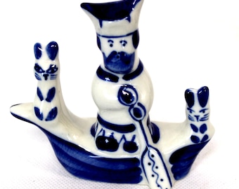 旧ソ連時代 Vintage Gzhel グジェリ 陶磁器 人形 旧ソ連製 Gzhel グジェリ 陶磁器人Made in USSR ラベル 希少旧ソ連製