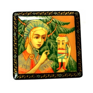 Vintage Hand Painted Palekh Lacquer Box, Nutcracker Fairy Tale Art
