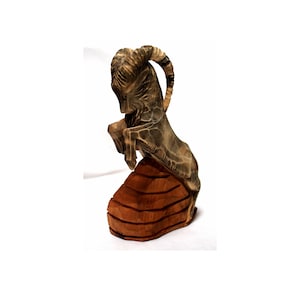 Vintage Ukrainian Unique Handmade and Carved from 1 Piece of Wood Figurine Ram on Stand Great Home Office Decoration Christmas Gift Idea #74