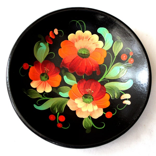 Vintage Ukrainian 1994 Wall Decoration Painted by Ukrainian Artist Decorative Plate in Original Box made at Kiev Ukraine Factory Flowers #75