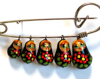 Broche Russe Matriochka – Poupées En Bois Rose, Alliage, Neuve Avec étiquettes