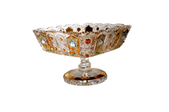 Czech Republic 24% Lead Gold-plated Crystal Candy Bowl Intricately Hand Cut #46