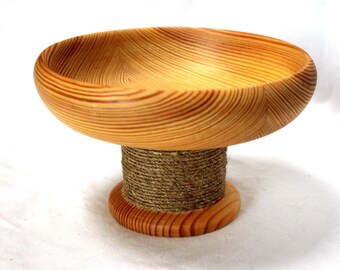 Vintage Handmade Lacquered Hardwood Candy Bowl with Twine Pedestal