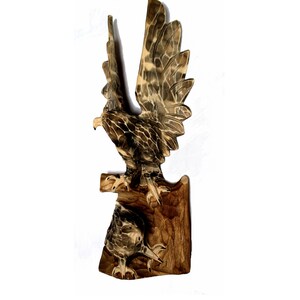 Vintage Ukrainian Unique Handmade and Carved from 1 Piece of Wood Figurine Eagle with Eaglet Great Home Decoration Christmas Gift Idea #69