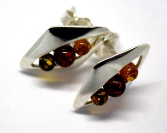 Vintage Baltic Amber Sterling Silver Earrings: Handmade European Design