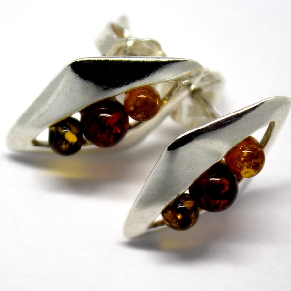 Great Gift for Mother's Day Vintage Genuine Baltic Amber Earrings in 925 Solid Sterling Silver Setting - Handmade Unique European Design #63