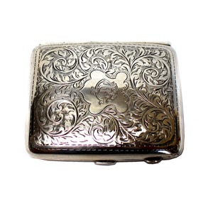 Antique 1925 Rare Sterling Silver 14K Gilded Birmingham, England Small Curved Engraved Cigarette Case Excellent Antique Condition 89.6G #19