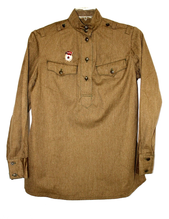 Vintage 1960s Soviet Army Gymnasterka Tunic, Olive Drab, Size 6