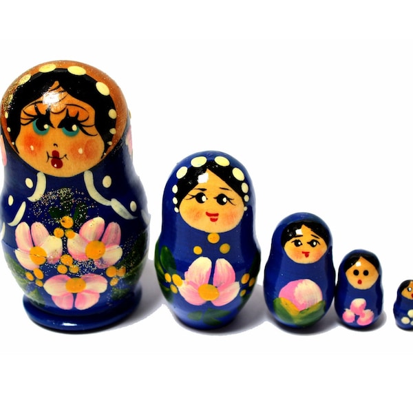 Vintage Traditional Russian Nesting Doll Matrioshka -Hand Painted by Russian Artist  5 doll set – 3.5" First Doll Height Floral Design #236