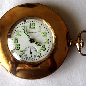 Antique Waltham Pocket Watch Gold Filled Case 7 Jewels 1920 Great for Gift made by  Dueber Watch Case Company USA Phosphorous Numbers #54