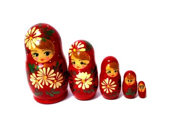 Vintage Traditional Russian Nesting Doll Matrioshka Painted 5 doll sets  Variations Floral Design #255