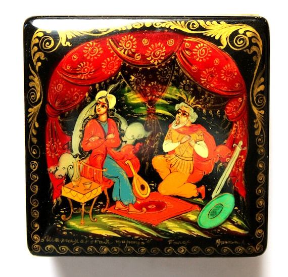 Palekh Lacquer Box, Magic Cockerel Fairy Tale, Hand Painted