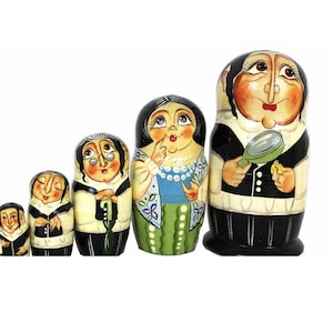 Vintage Russian Hand painted Matrioshka Unique Ukrainian Nesting Doll – Jewish Jeweler Family 5 pieces Great Souvenir by Ukrainian Artist