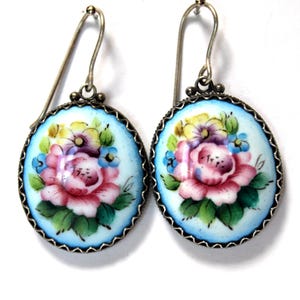 Great Gift Idea Vintage Russian Unique Handmade and Hand Painted Enamel Finift Technique JEWELRY Cute EARRINGS very Beautiful Design #137