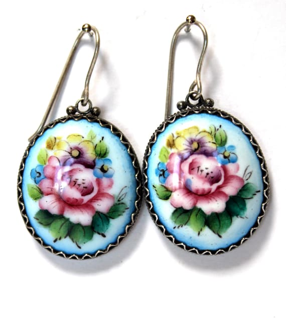 Great Gift Idea Vintage Russian Unique Handmade and Hand Painted Enamel Finift Technique JEWELRY Cute EARRINGS Very Beautiful Design 137 Etsy Canada