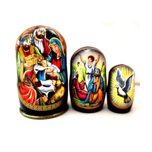 Vintage Traditional Russian Hand painted Matrioshka Handmade in Ukraine Nesting Doll Nativity Scene Great Souvenir by Ukrainian Artist #98