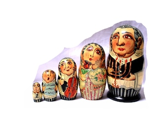 Vintage Jewish Family Matryoshka Doll Set – Hand-Painted Nesting Dolls, Russian Art #140