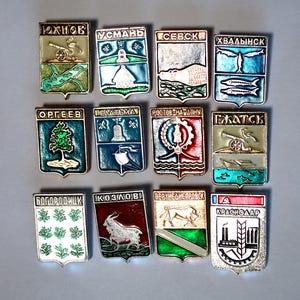Vintage 1980s Set of 12 Aluminum Rare Collectible Pins Made in USSR  #376