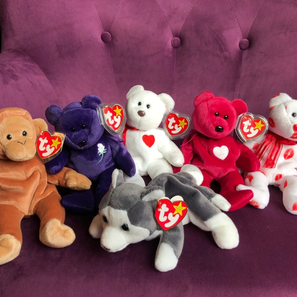 All 6! PRINCESS Diana, VALENTINO, Valentina, RARE Errors Beanie Babies