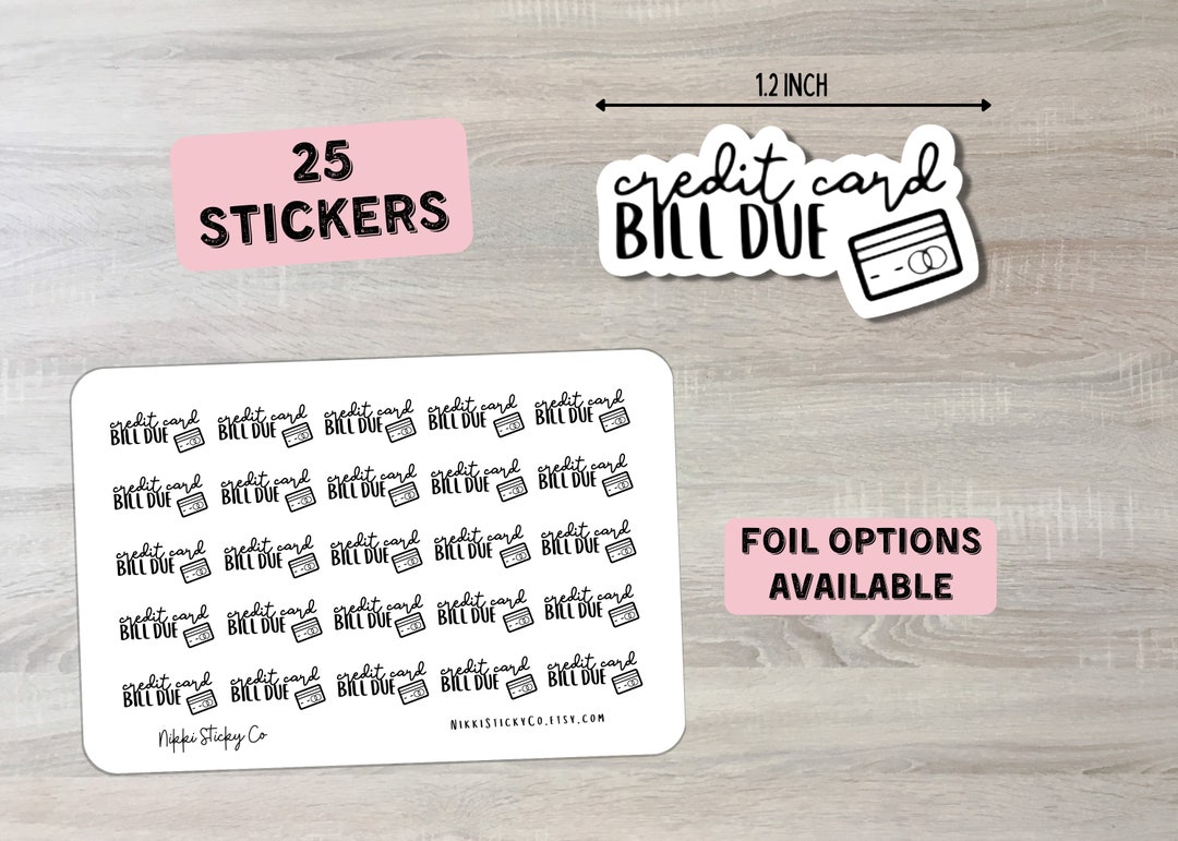 Credit Card Bill Due Foil Planner Stickers Sheet | Card Payment Due ...