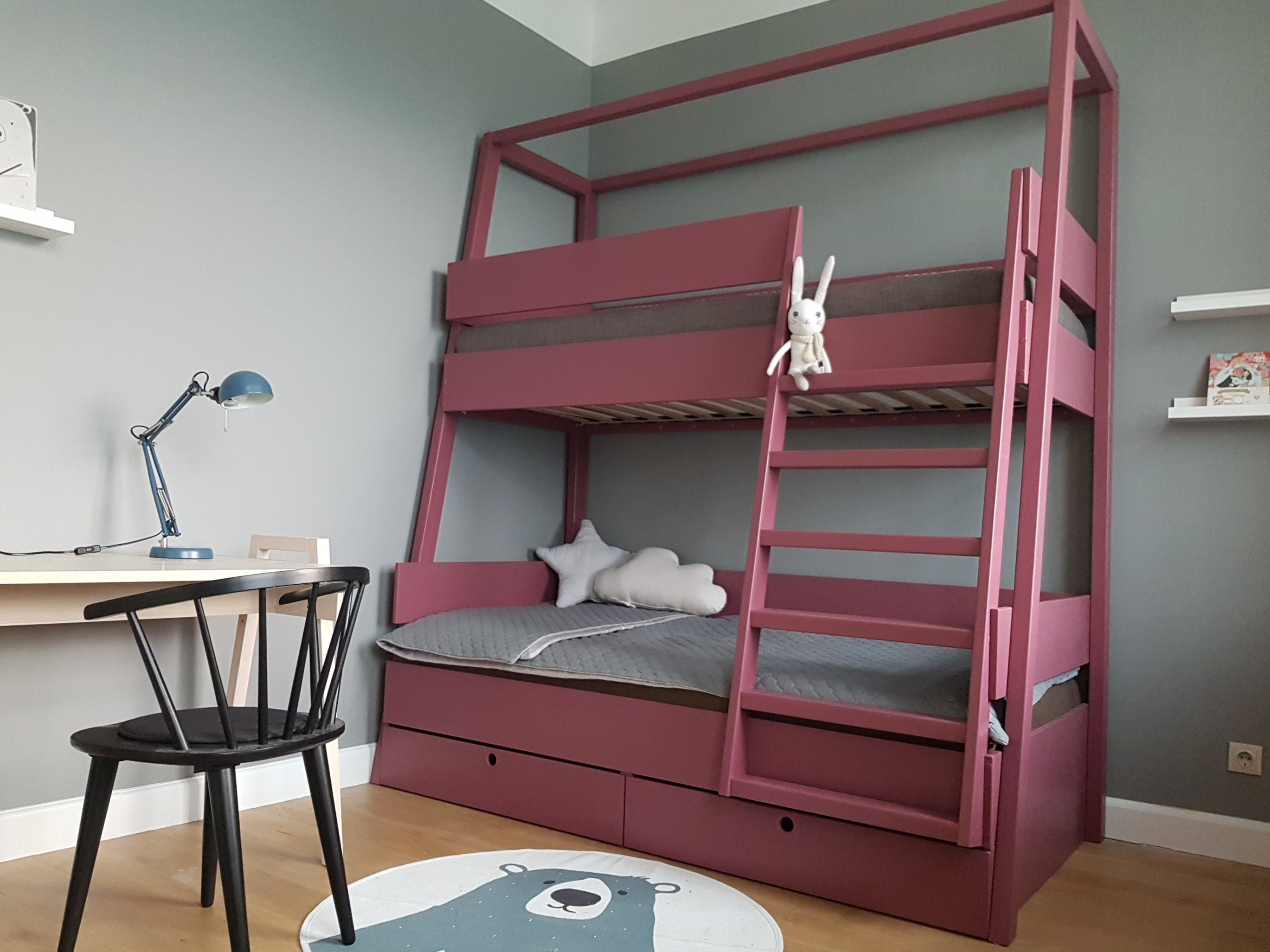 Extra Solid Plywood Bunk Double Loft Bed With Drawers Crib Etsy