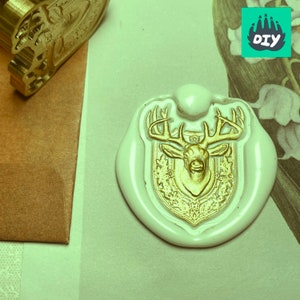 3D-Wachsstempel mit Hirschkopf und Schild, geprägter Wachssiegelstempel, 3D-Reliefstempel, Wachssiegelstempel für Einladungskarte
