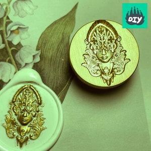 Sello de cera con cabeza de niña misteriosa 3D, sello de cera en relieve, sellos en relieve nórdico, sello de cera para tarjeta de invitación