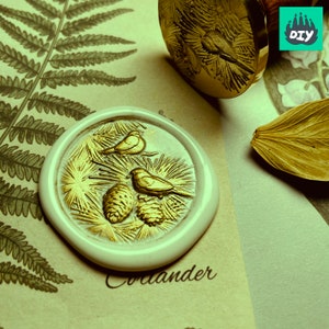 Tampon de cire 3D pin et oiseaux, Cachet de cire en relief, Tampons de cire, Cachets de cire, Cachet de cire 3D, Cachet 3D