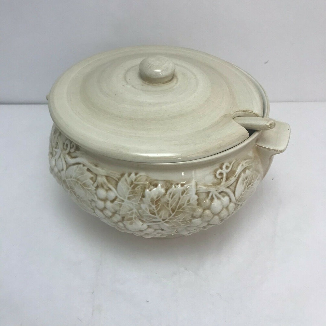 Harry and David Tureen & Lid With Ladle Embossed Grapes Leaves Etsy