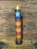 Primitive Patriotic Wood Candle Stick – Hand Painted 4th of July Decor