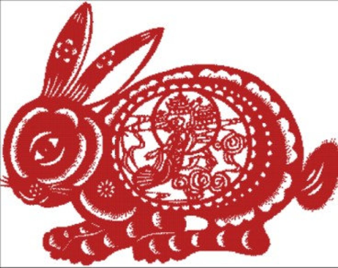Chinese Paper-Cut Style Rabbit of 12 Zodiac Cross Stitch | Etsy