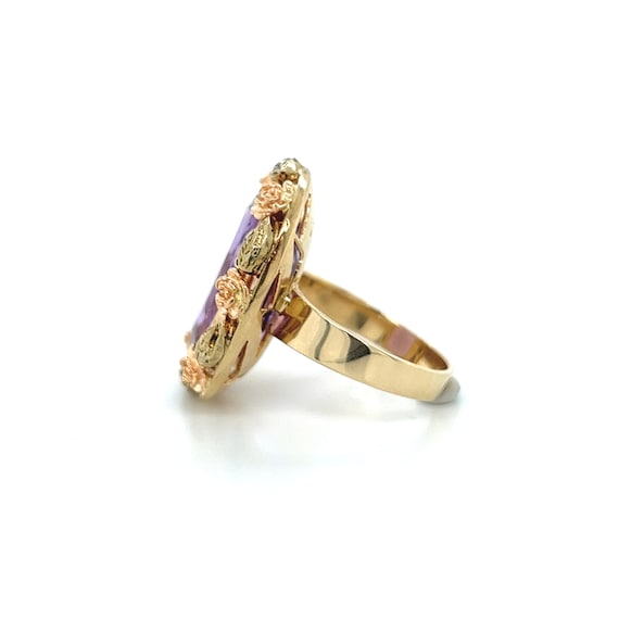 Large 14K Tri-Color Green Gold Oval Cut Amethyst … - image 5