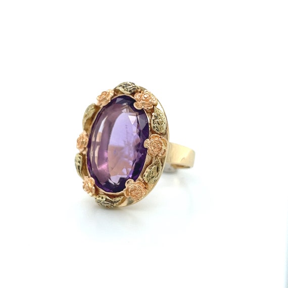 Large 14K Tri-Color Green Gold Oval Cut Amethyst … - image 4