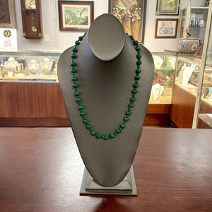 Vintage Natural Malachite 10mm / 4.25mm Bead Statement Necklace - 25&quot; Long