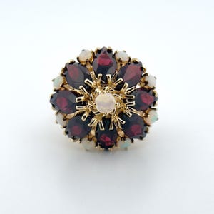 Vintage 14k Yellow Gold Garnet and Opal Cocktail Ring
