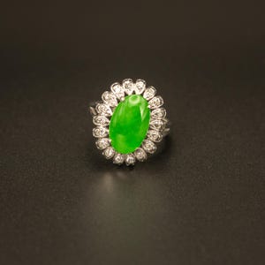 18k White Gold Diamond and Jade Engagement Ring