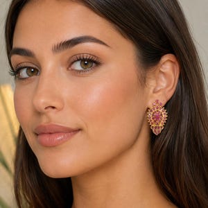 Elegant 22k Yellow Gold Ruby Earrings – Intricate Statement Design