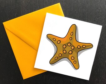 STARFISH CARD - Summer Artwork - Ocean Beach Water Cottage Vacation - Birthday Card - Thank You Note - Hostess Gift - Yellow Orange - Gift