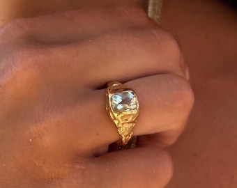 Handgemaakte gouden ring met vermeil amethist: gesmolten stijl, Londense sieraden