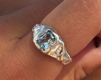 Custom Gold Gemstone Ring, Handmade Silver Molten Style Rings, Handmade Jewelry from London Hatton Garden, Personalised Unique Gift for Her