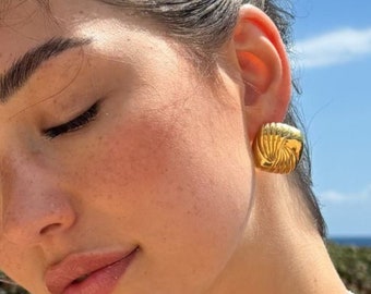Medium Chunky Gold Earring, Vintage Style Statement Jewellery, Gold Plated Earrings, Scandi Style