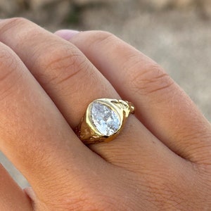 Handmade Gold Pear Ring with Cubic Zirconia, One-of-a-Kind Molten Ring, London Handcrafted Gold Vermeil Jewellery, UK Artisan Pieces