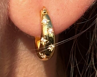 Gold Star Hoop Earrings: 18k Gold Plated Huggies with Cubic Zirconia