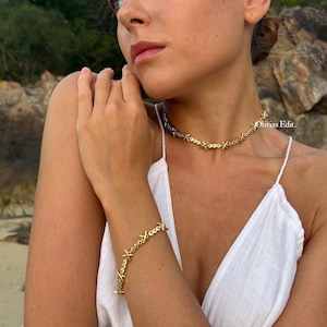 Gemma Owen XO Necklace, 18k Gold Plated Collar Necklaces, Cubic Zirconia Bracelet, Simulated Diamond Jewellery Set